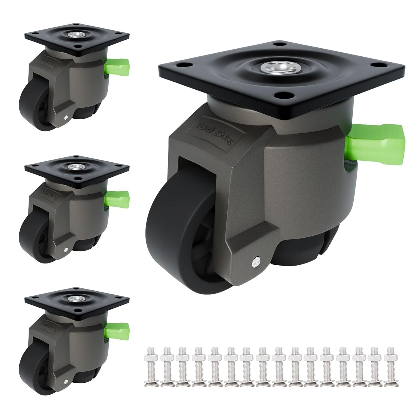 Heavy Duty Leveling Casters 4-Pack with Adjustable Height