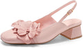Coutgo Womens Slingback Chunky Heels Flower Closed Square Toe Pumps as