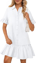 MEROKEETY Women's Button Down Shirt Dress - Casual Ruffle Mini Jewelry