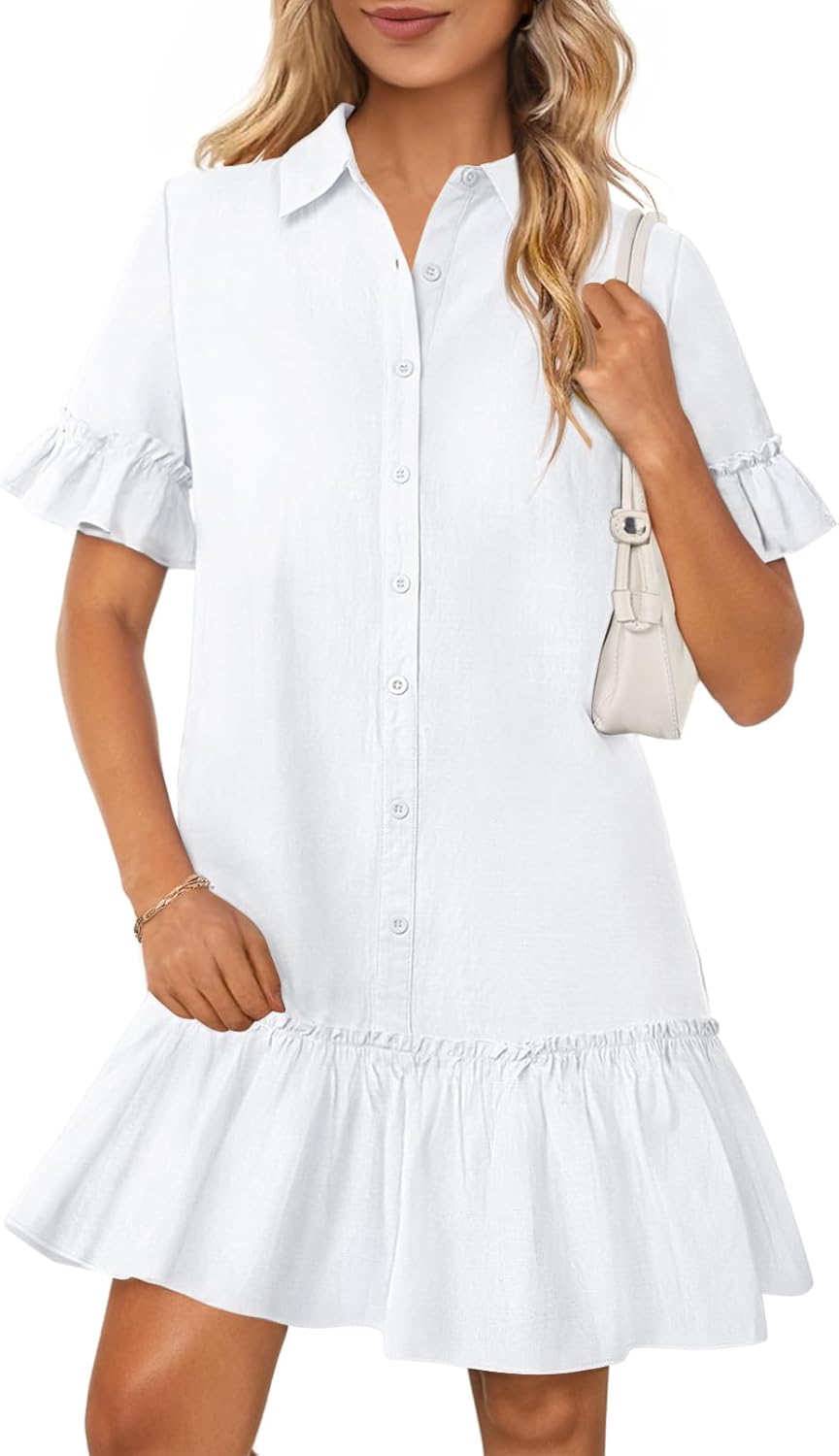 MEROKEETY Women's Summer Button Down Shirt Dress with Pockets