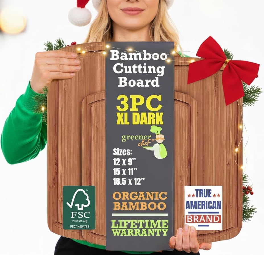 Organic Bamboo Cutting Board Set for Charcuterie and Meat Prep