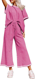 Women's 2 Piece Sweatsuit Lounge Set - Oversized Short Sleeve Pullover