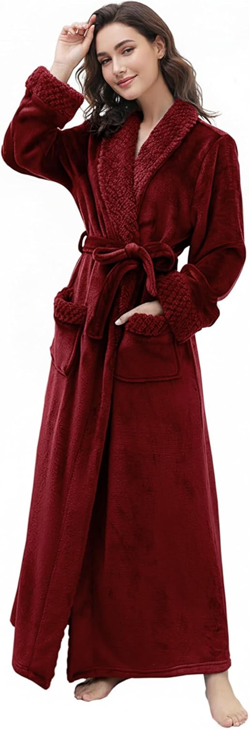 Artfasion Womens Long Fleece Robe - Warm Soft Flannel Bathrobe