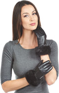 frr Mink Fur Trim Leather Gloves - Luxurious Wool Lined Style