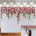 8x8ft White Brick Wall Flowers Photography Backdrop - Spring Theme