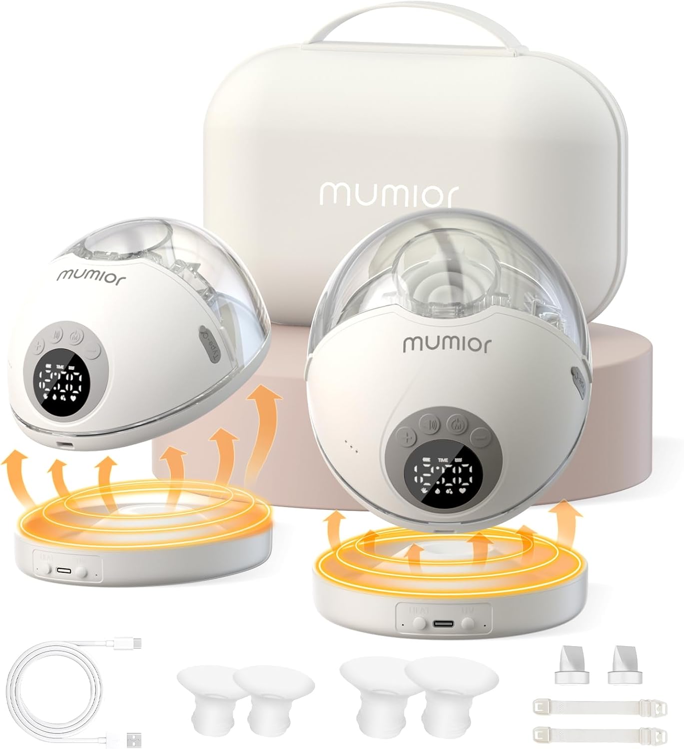 Wearable Heated Base Hands Free Breast Pump with Voice Prompts