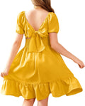 Girls Tie Back Off Shoulder Ruffle Hem Dress - Casual Elegant Fit soft