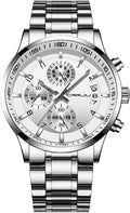 CRRJU Men's Stainless Steel Waterproof Chronograph Watch - Classic