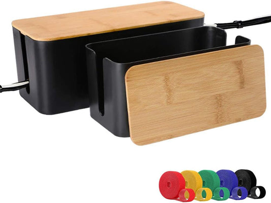 Bamboo Cable Box Set - Stylish Wire Organizer