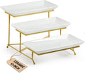 3 Tier Serving Stand Porcelain Serving Platter - Collapsible Gold Rack