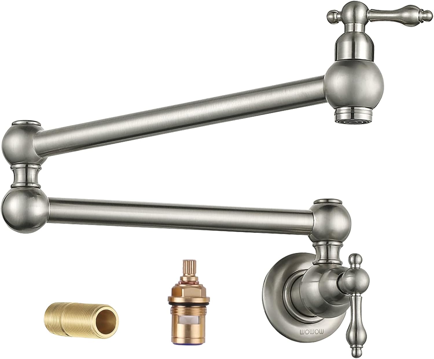 WOWOW Pot Filler Faucet - Wall Mount Brass Double Handles Design