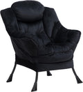 Velvet Black Lazy Chair with Armrest and Side Pocket - Oversized