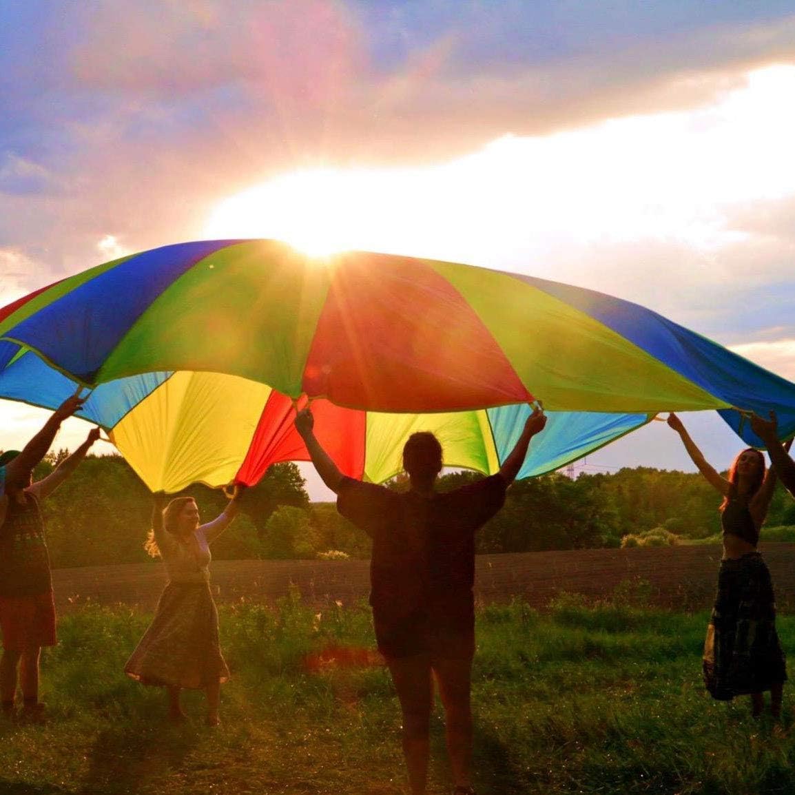 Sonyabecca 16ft Play Parachute with 12 Handles for Kids Fun
