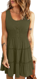 Dokotoo Womens Sleeveless Button Down Smocked Empire Waist Ruffle Mini