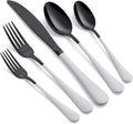 20-Piece Black Stainless Steel Flatware Set with White Handles