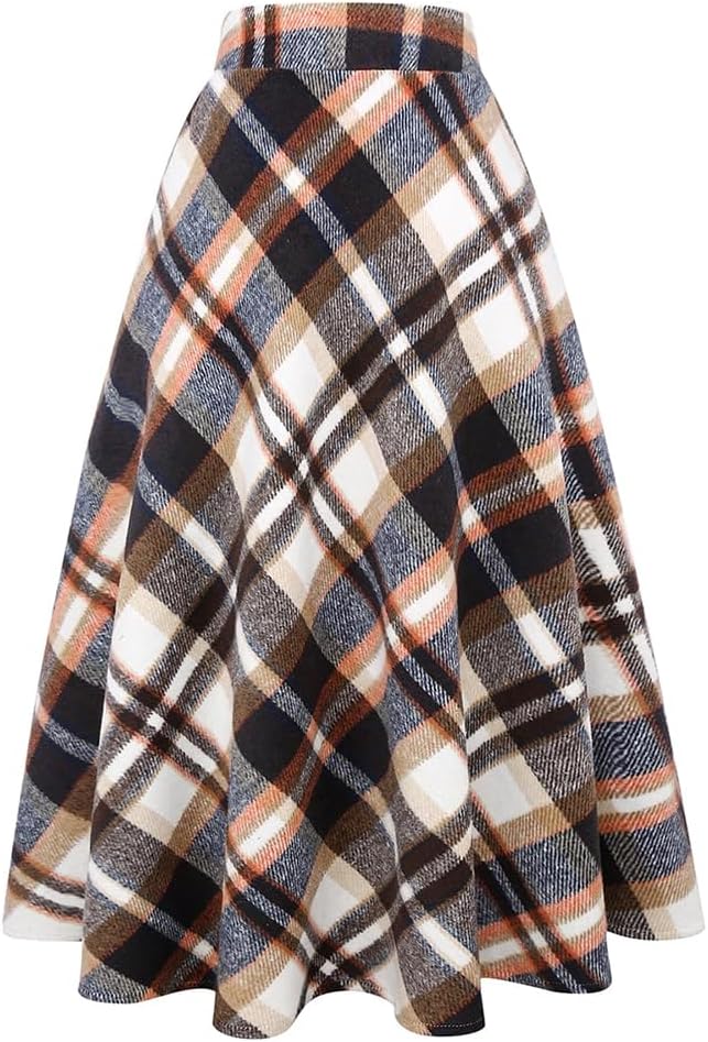 Long Plaid Wool Skirt for Womens Winter Fall Fashion Style