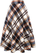 Womens Long Plaid Wool Skirt - High Waist A-Line Maxi Flared