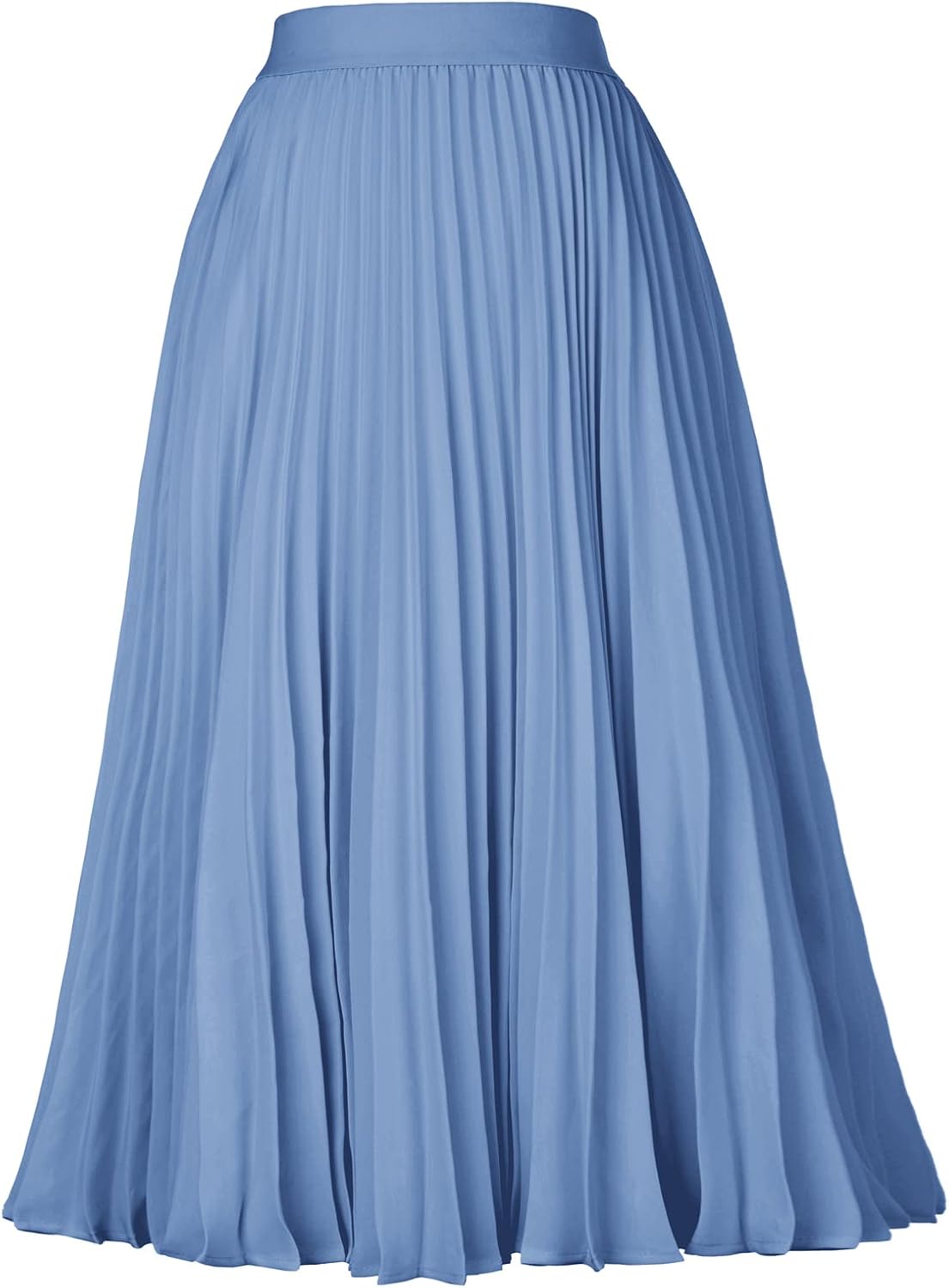 High Elastic Waist Pleated Chiffon Midi Swing Skirt for Women