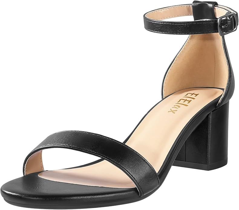 ElElax Nude Black Silver Heels for Women - Stylish Chunky Pumps