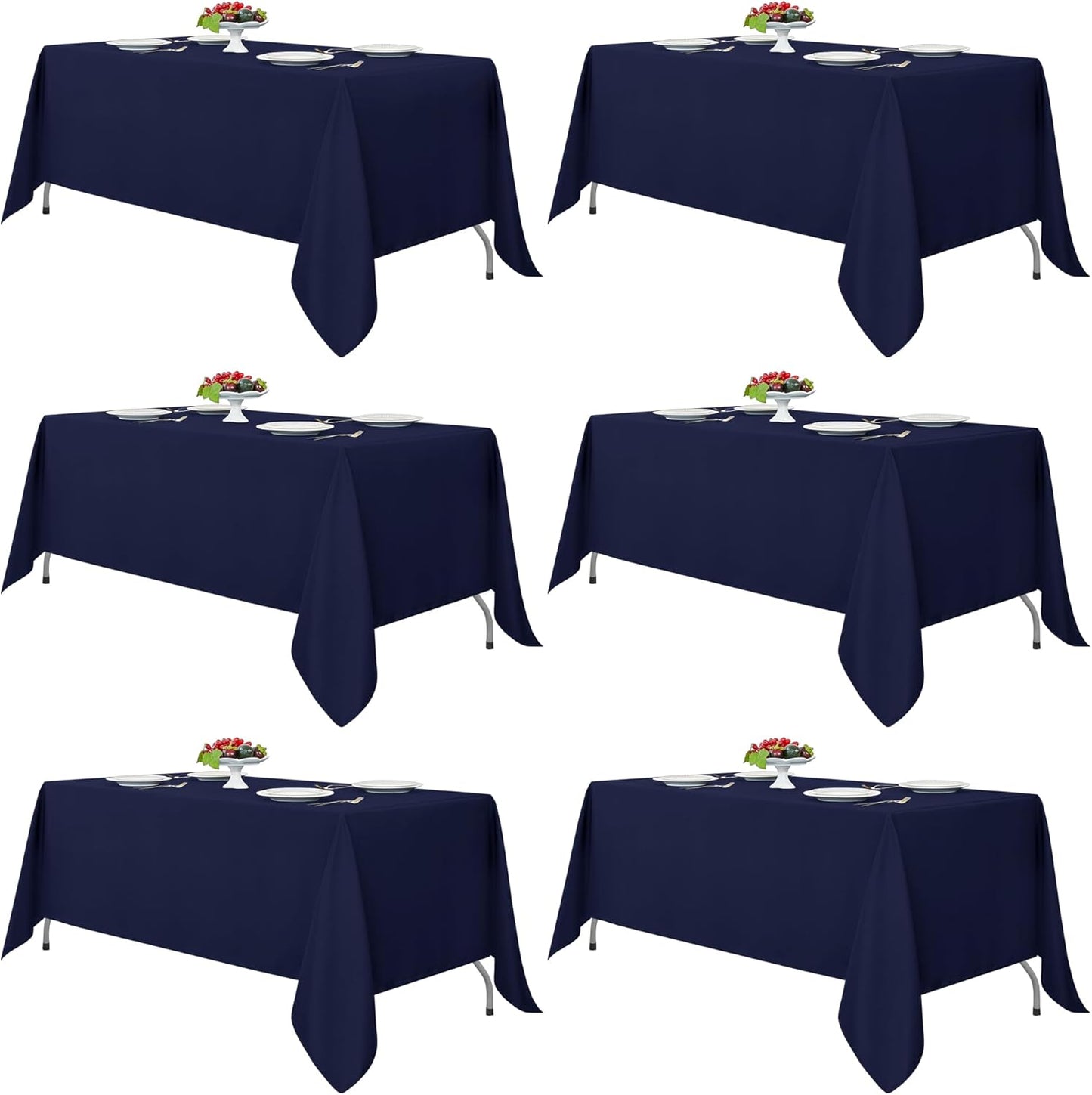 Fitable Navy Rectangle Tablecloths for 6 Foot Tables - 6 Pack