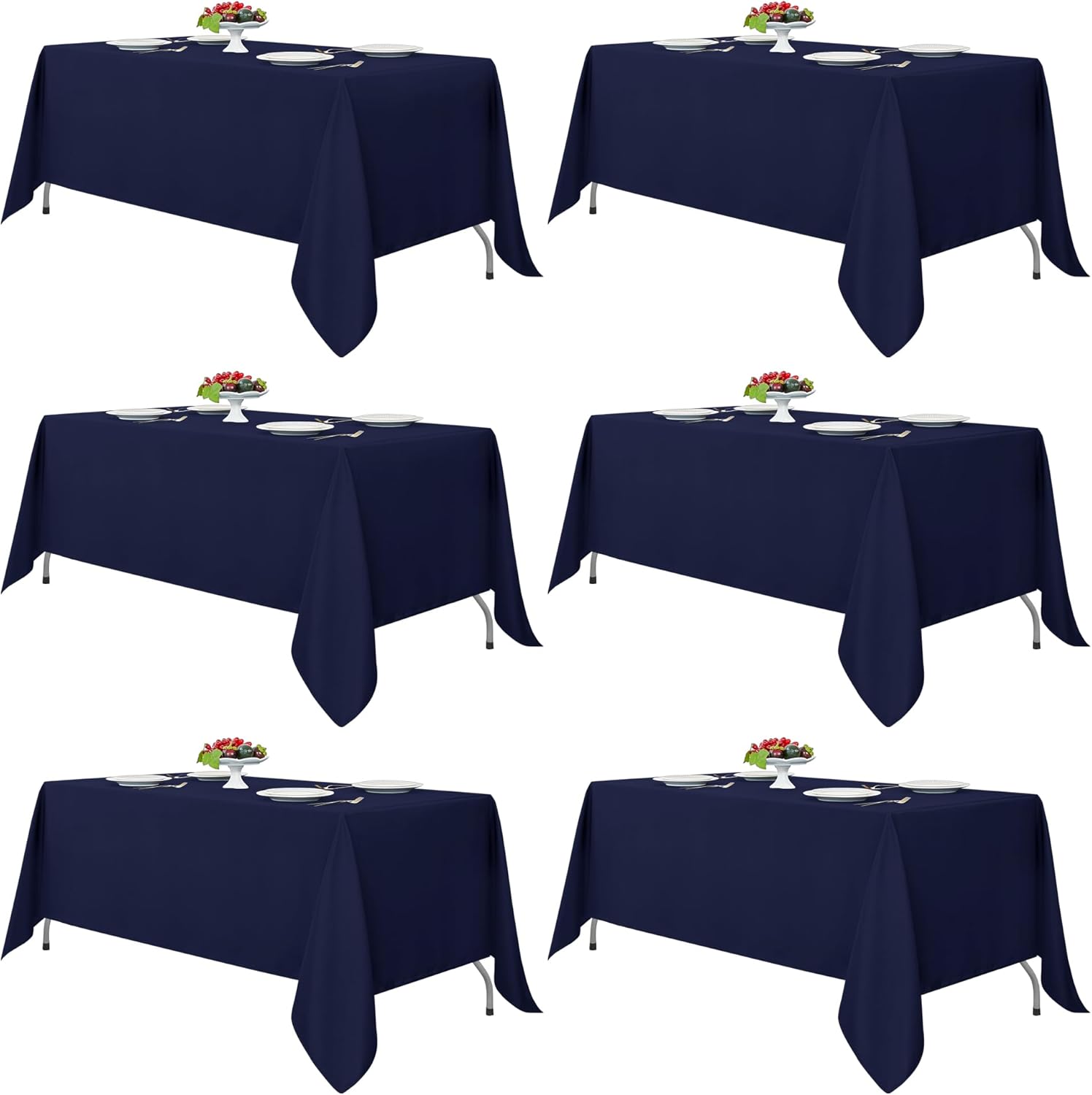 Fitable Navy Rectangle Tablecloths for 6 Foot Tables - 6 Pack