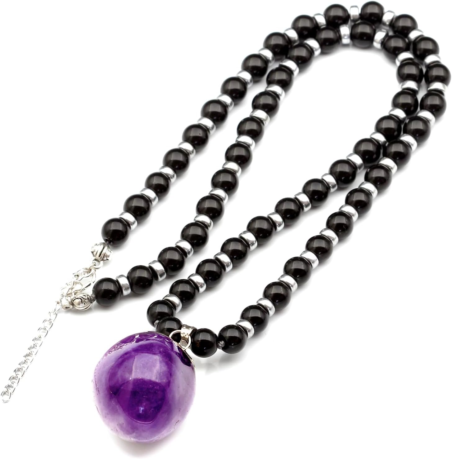 Natural Raw Tourmaline Pendant with Black Onyx Beaded Necklace