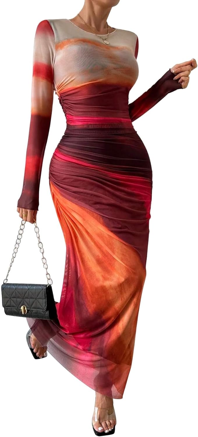 Women's Long Sleeves Maxi Bodycon Dress for Elegant Occasions
