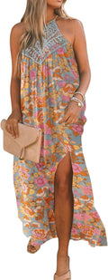 FARORO Sleeveless Long Dress Boho Halter Maxi Sundress - Lightweight