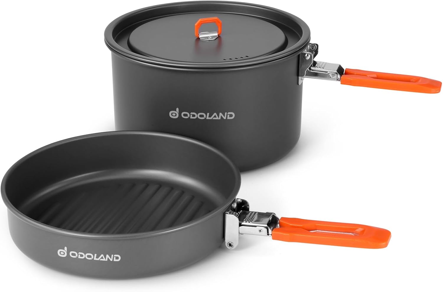 Odoland Non-Stick Camping Pot and Pan Set - Portable Cooking Essential
