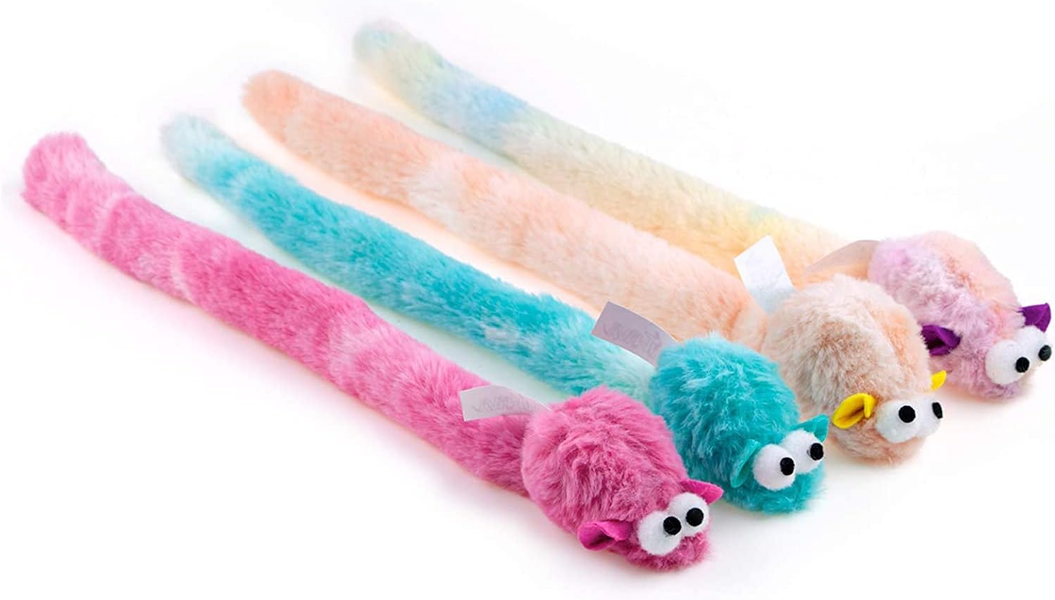 Interactive Plush Cat Toy 4 Pack - Bell & Rustle Sound - 15 Inch Long