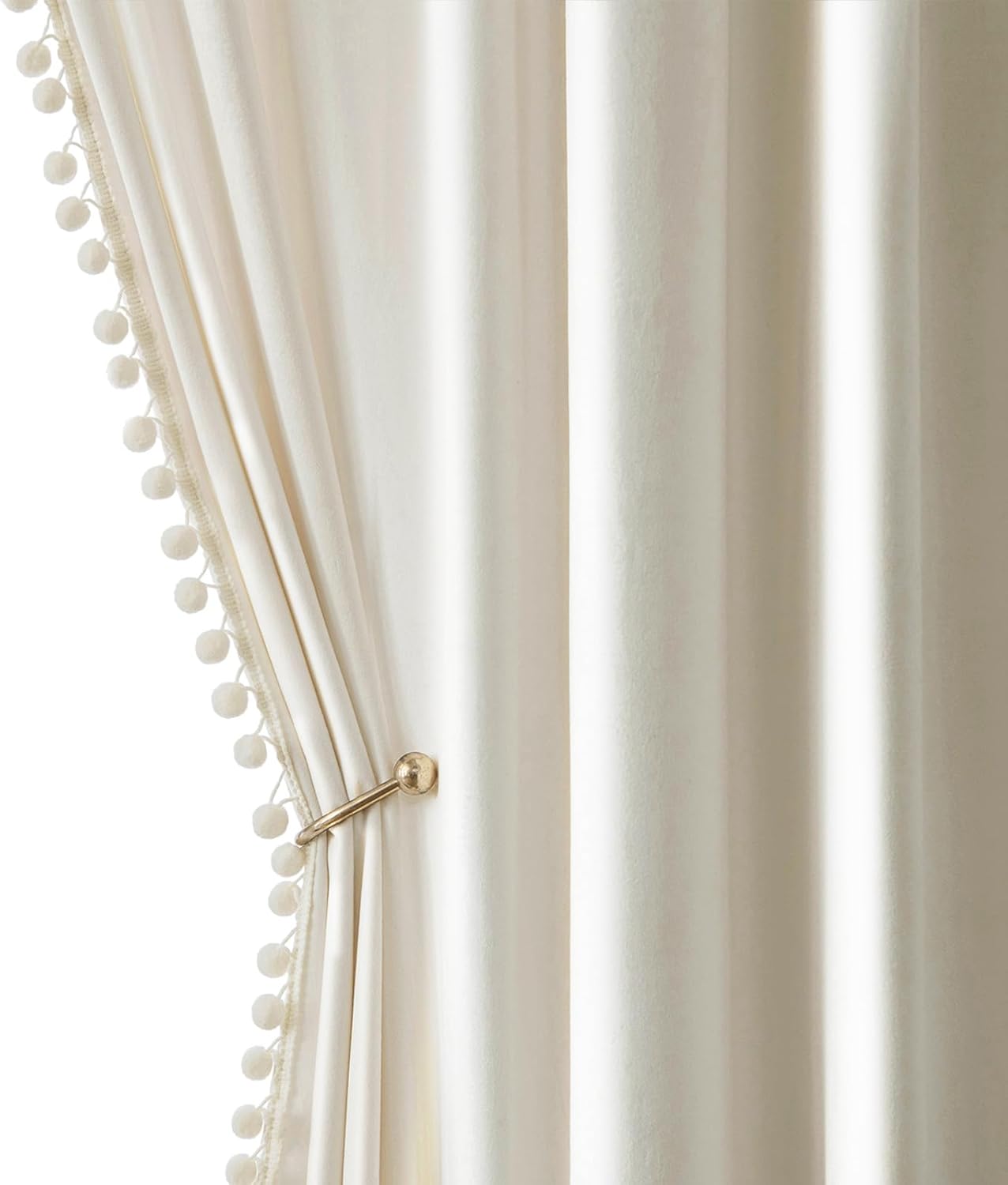 MIULEE Ivory Pom Pom Velvet Curtains for Stylish Home Decor