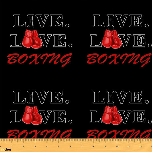 Boxing Lover Upholstery Fabric | Sports Theme DIY Fabric | 1 Yard Red Black