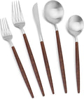 Matte Silver Silverware Set With Brown Handle - 20 Piece Cutlery Set