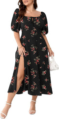 Women's Plus Size Milkmaid Maxi Dress Square Neck Tie Front - Flowy