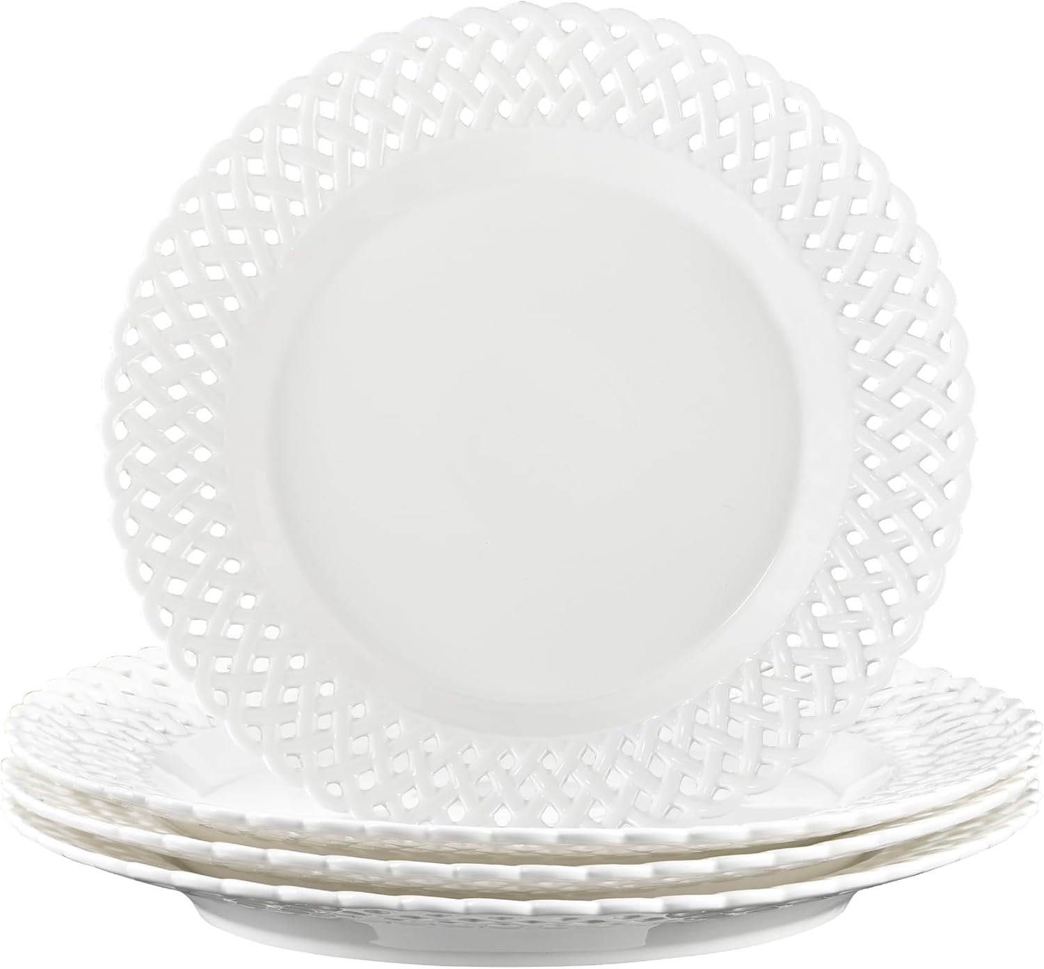 Large White Dinner Plates Set of 4 - Elegant Ceramic Design