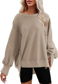Nirovien Oversized Crewneck Sweatshirt Side Slit Long Sleeve - Cozy us