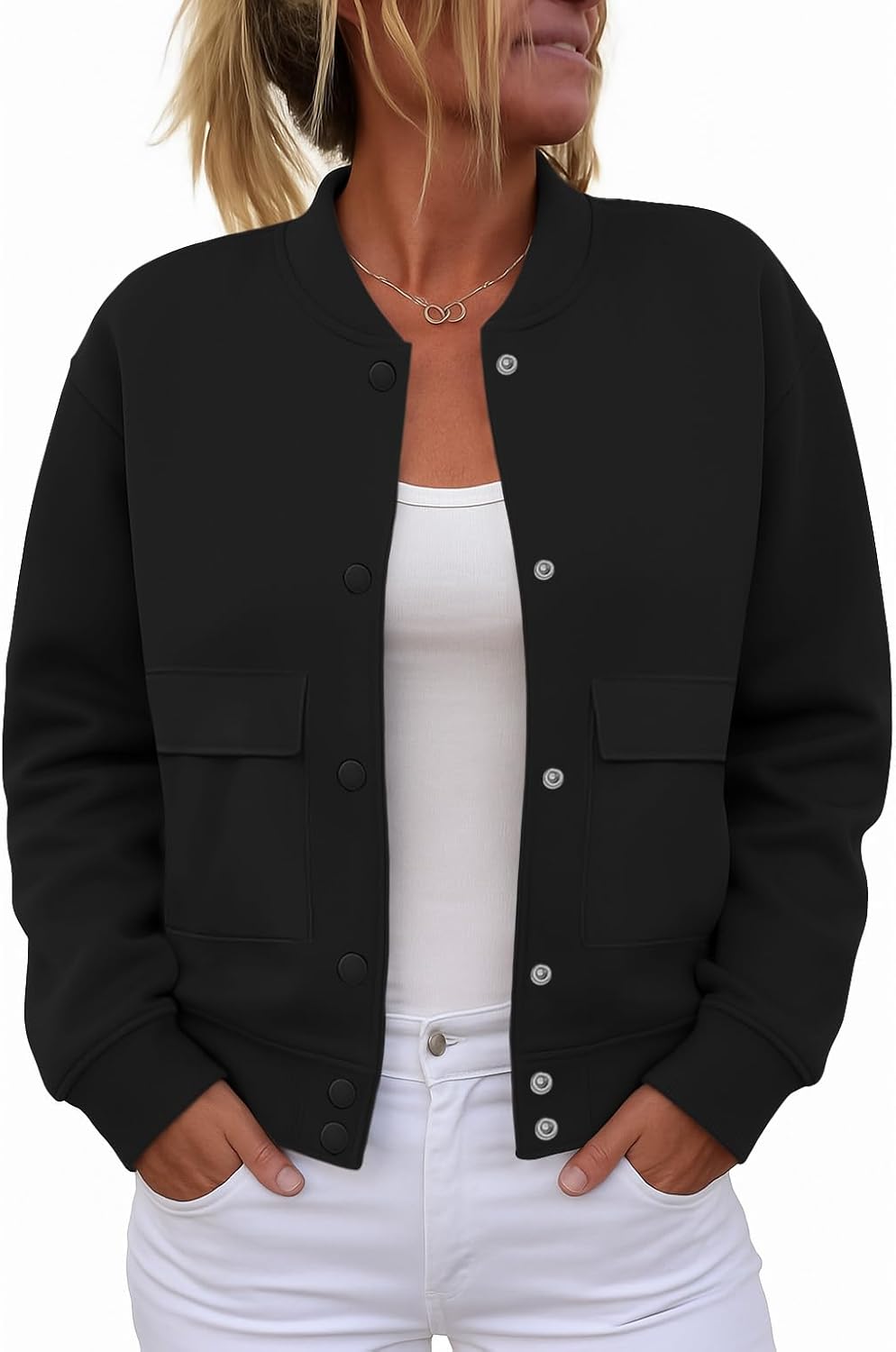 Trendy Womens Bomber Jackets for Fall Winter with Pockets
