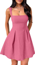 Womens 2025 Summer Square Neck White Backless Mini Dress - Bow Detail