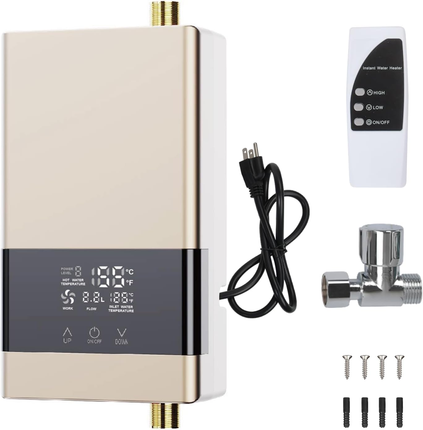 Instant Hot Water Heater, Remote Control, LCD Touch Screen, Gold