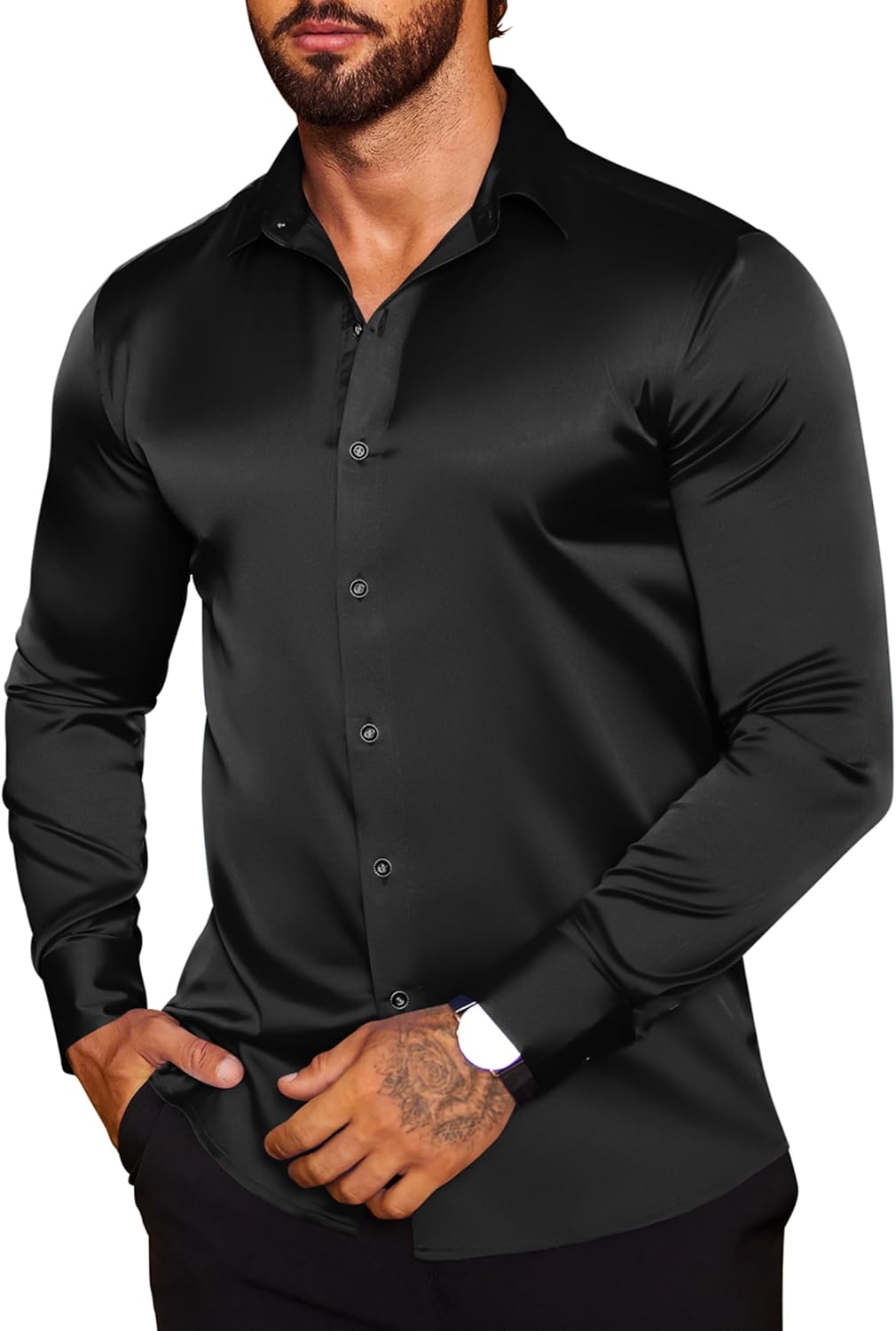Stylish Men's Silk Satin Dress Shirts for Parties and Weddings