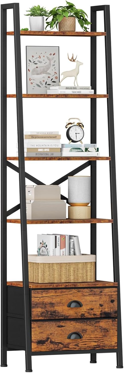 Furologee 5-Tier Ladder Shelf with Drawers for Home Storage