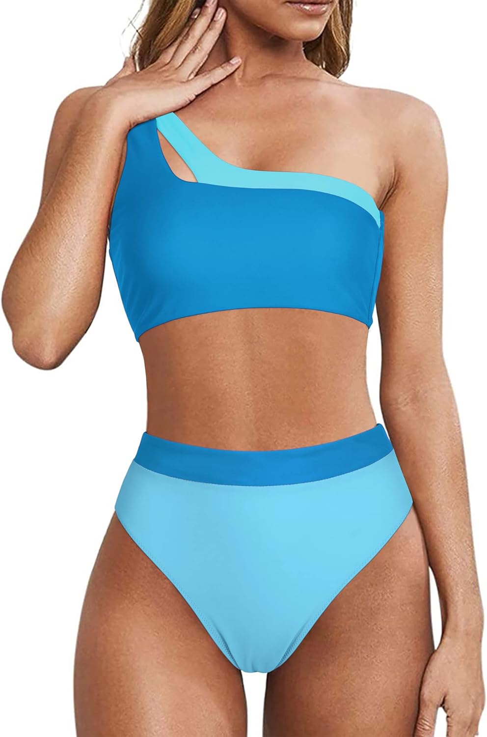 MOOSLOVER Women Cutout One Shoulder High Waisted Bikini Set
