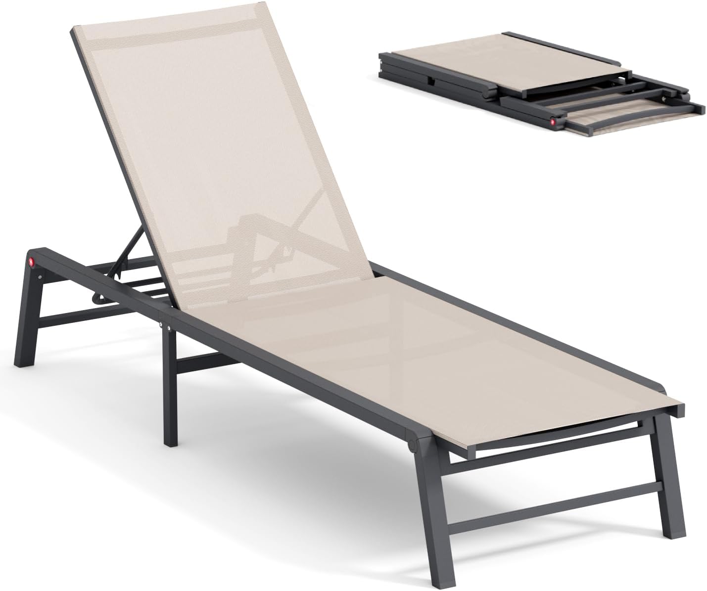 Foldable Aluminum Outdoor Lounge Chair - 5-Position Backrest, Assemble-Free - FHVIT