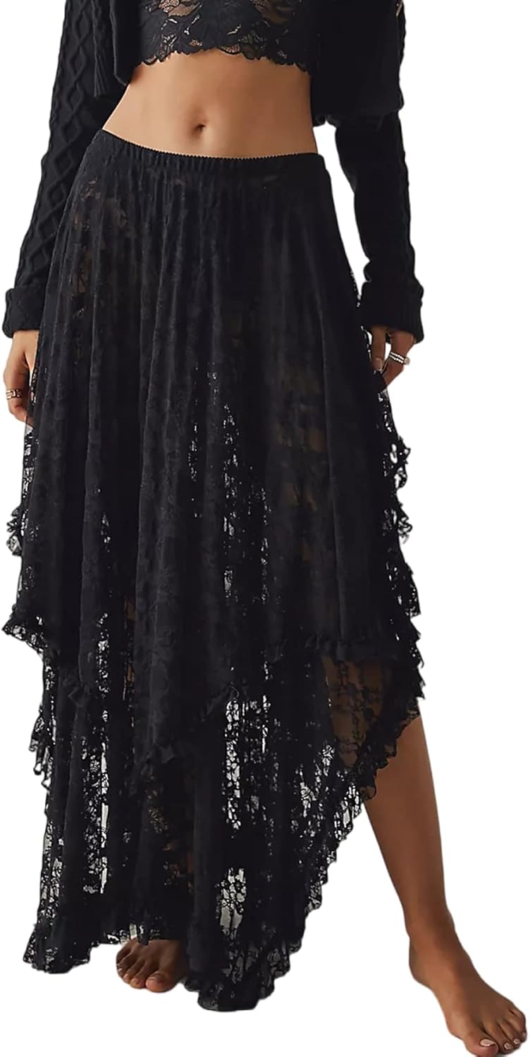 R.Vivimos Women Lace Long Skirts for Summer Beach Style