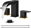 Square Black and Gold Waterfall Bathroom Faucet 8in Widespread