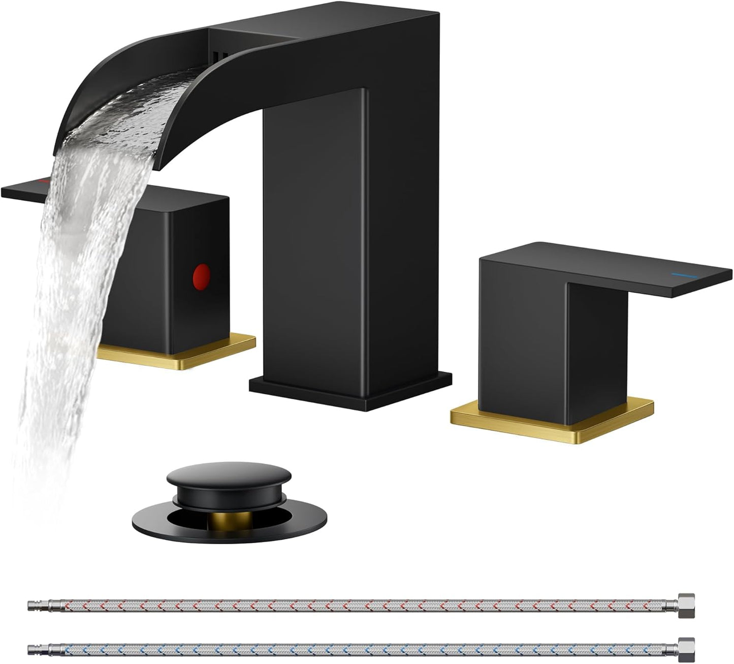 FORIOUS Square Black and Gold Bathroom Faucets for Luxury Use