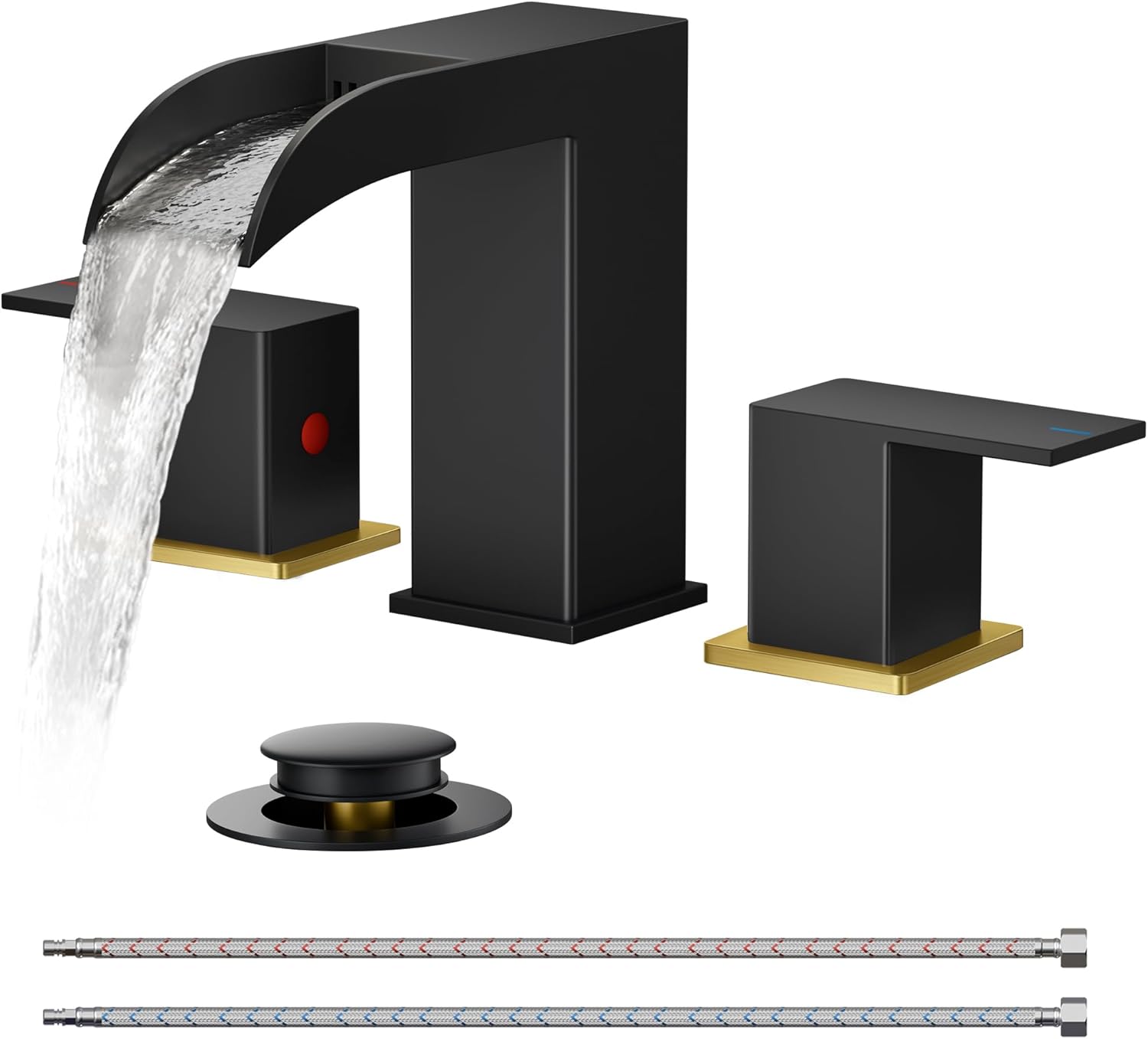 FORIOUS Square Black and Gold Bathroom Faucets for Luxury Use