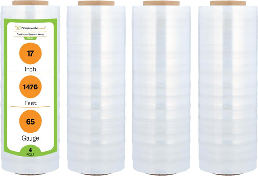 PSBM Stretch Wrap 4 Pack 17 Inch Heavy Duty Clear Plastic Film