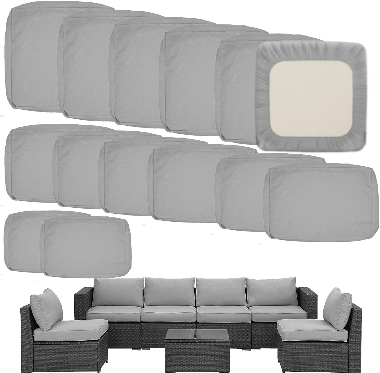 Outdoor Cushion Covers Replacement Set for 6-Seater Sofa Grey