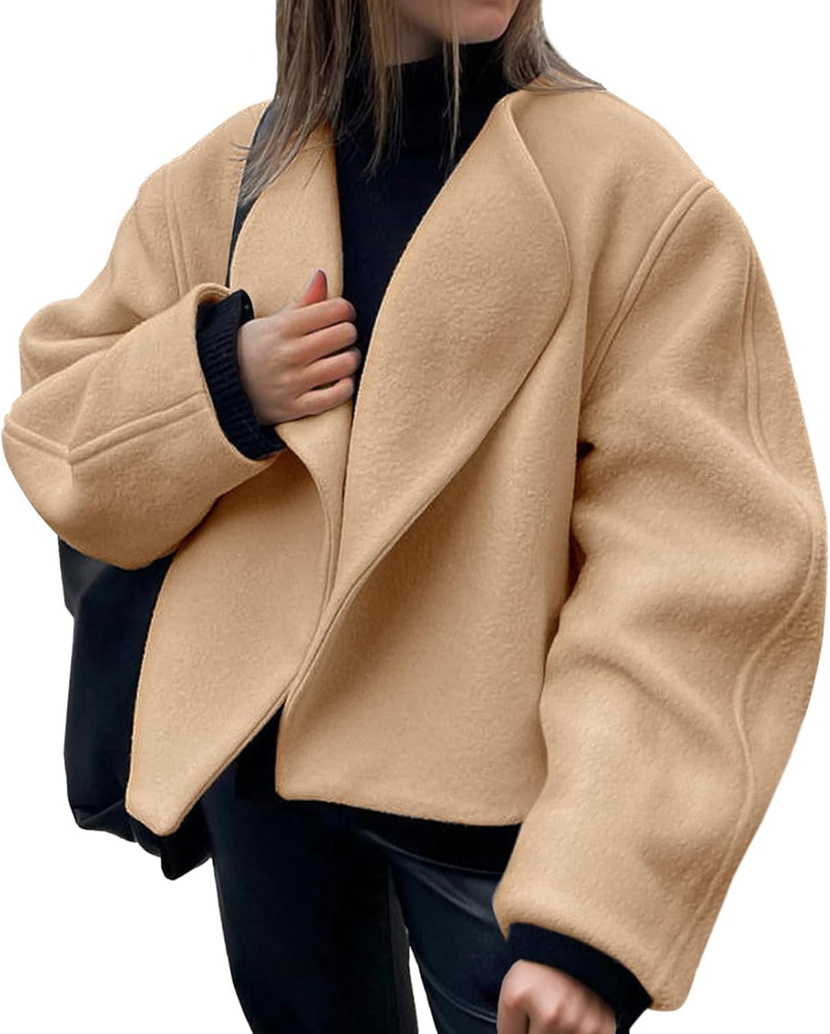 Tankaneo Womens Oversized Cropped Pea Coat for Winter Style